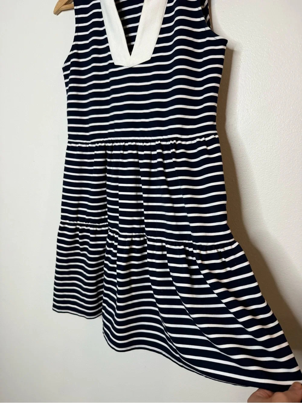 Eliza J Nautical Coastal Sailor Stripe Tiered Mini Dress Navy & White Striped xs - Picture 8 of 10